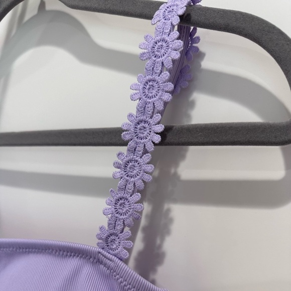 Xhilaration Ribbed Lilac Purple Daisy Bikini Top Bandeau Medium Coquette Beach - Picture 4 of 9